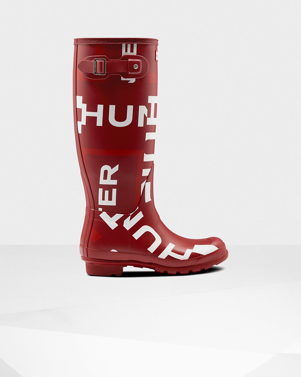 Botas De Altas Hunter Mujer Original Exploded Logo - Gris Rojas - Argentina 8301ENTVK